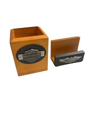 Harley-Davidson Wooden Desk Organizers with Metal Emblems